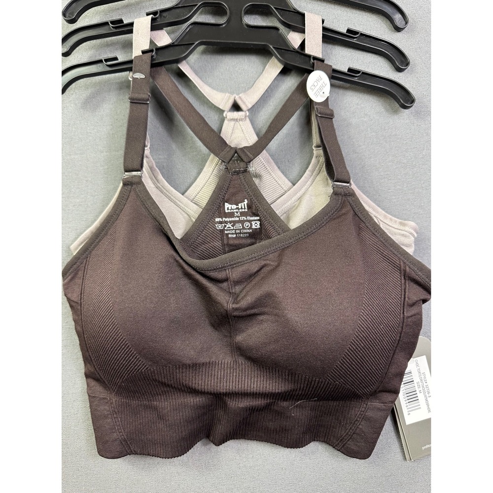 Pro-Fit Seamless 2-Pack Sports Bras Brown Tan Grey Racerback 32726- women M